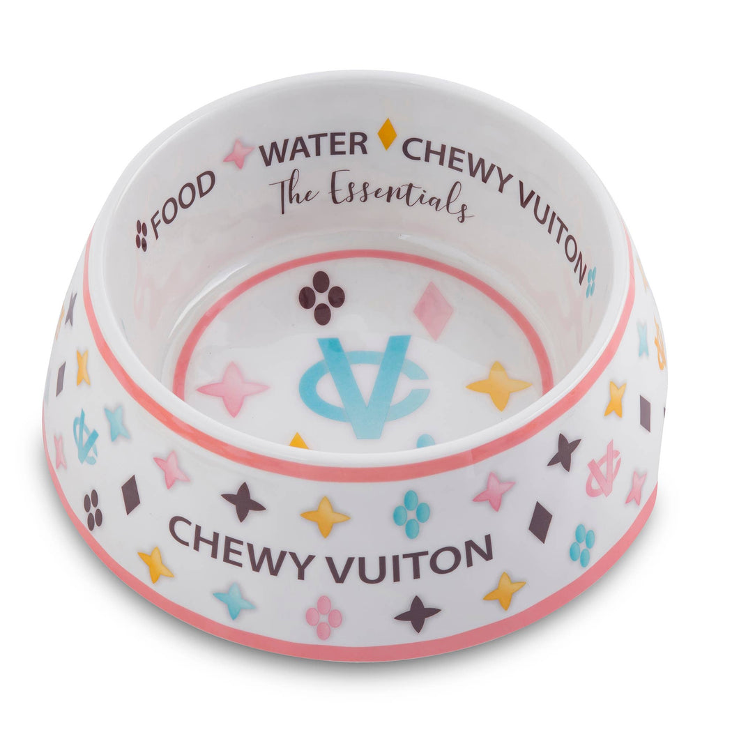White Chewy Vuiton Pet Bowls & Placemats