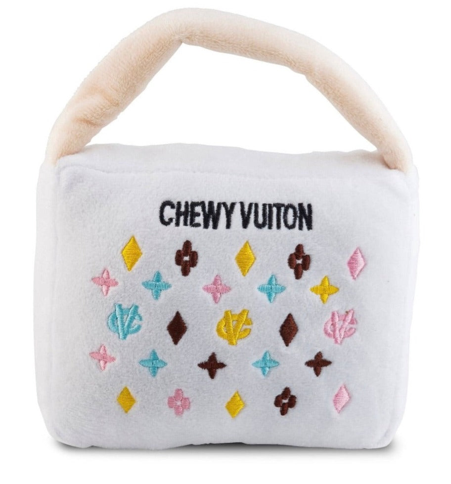 White Chewy Vuiton Handbag Chew Toy