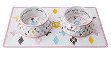 Load image into Gallery viewer, White Chewy Vuiton Pet Bowls &amp; Placemats
